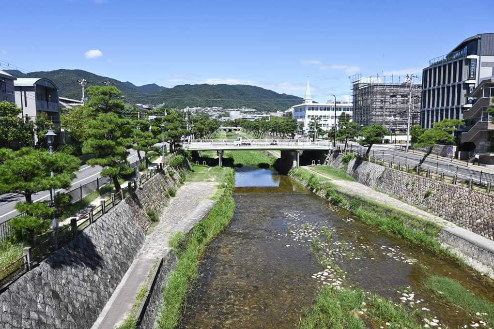 緑豊かな芦屋川周辺